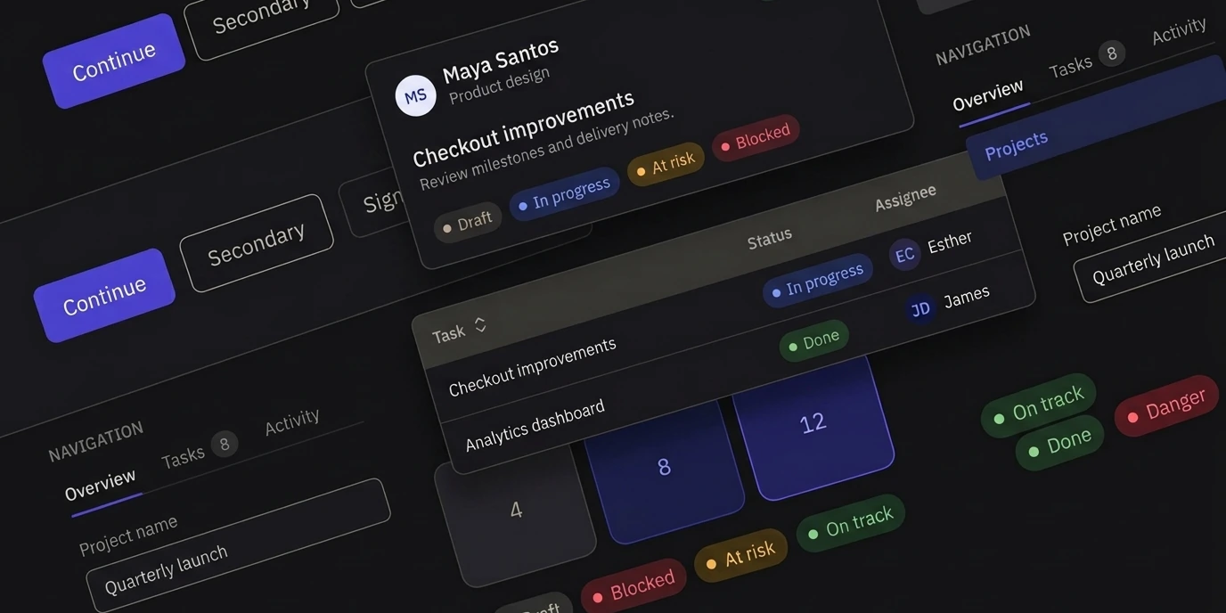 Dark editorial composition featuring Signal design system components and interface patterns.
