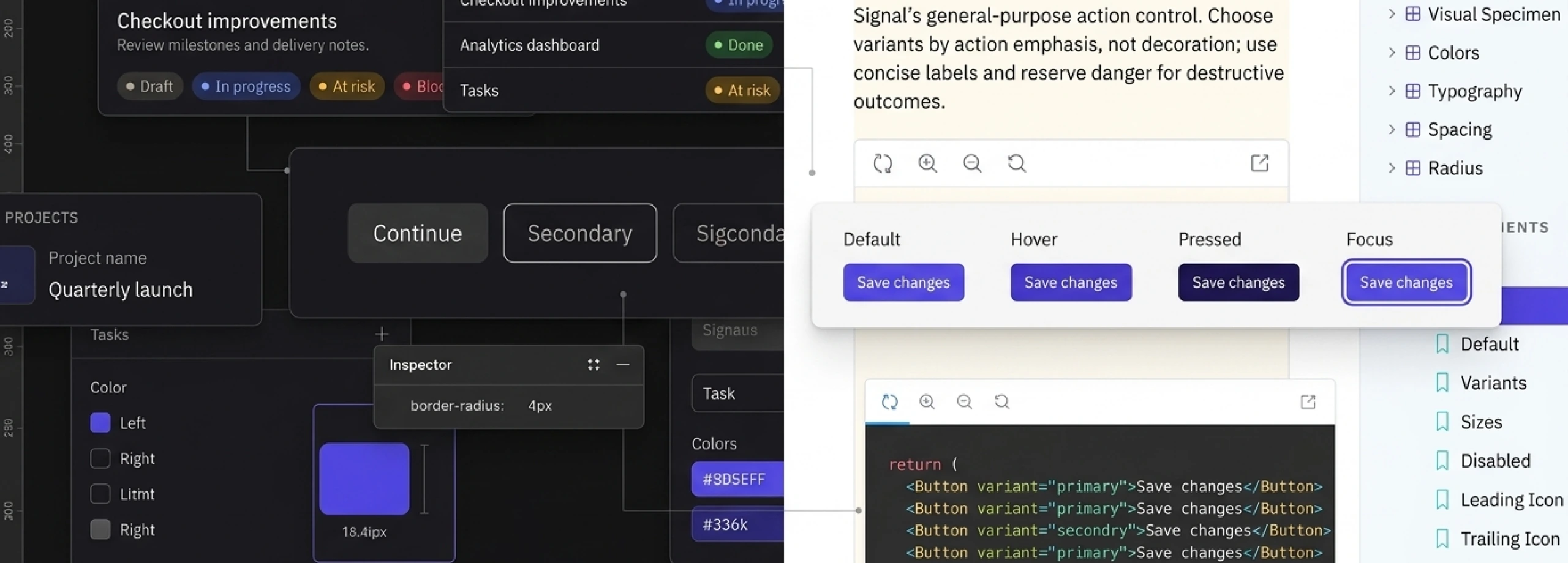 Placeholder comparing Signal component decisions in Figma and React Storybook